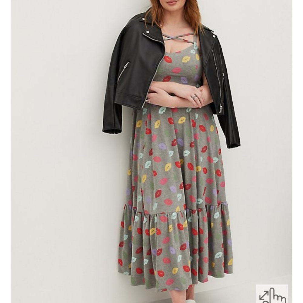 Torrid 3 Maxi Dress - Grey with Lips Pattern
